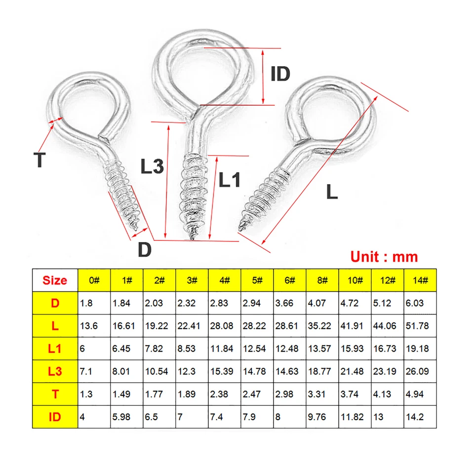 Screw-in Hooks Half-Round&Eyebolt Eyebolt Ring Self-tapping Brass-plated Steel - Image 2 of 4