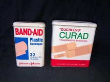 Band-Aid and Curad metal hinged tin box 2 in 2 sizes