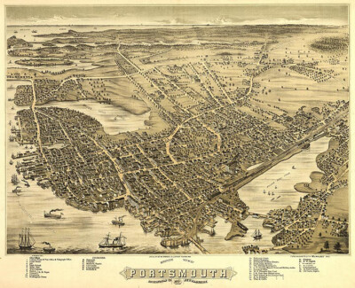 Panoramic Map of Portmouth New Hampshire 16x20