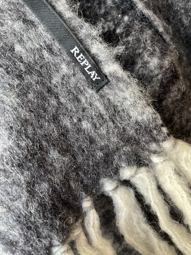 NUOVO! REPLAY XXL Sciarpa Poncho Cape Sciarpa di Lana 100% Lana Frange Soprabito - Foto 5 di 8
