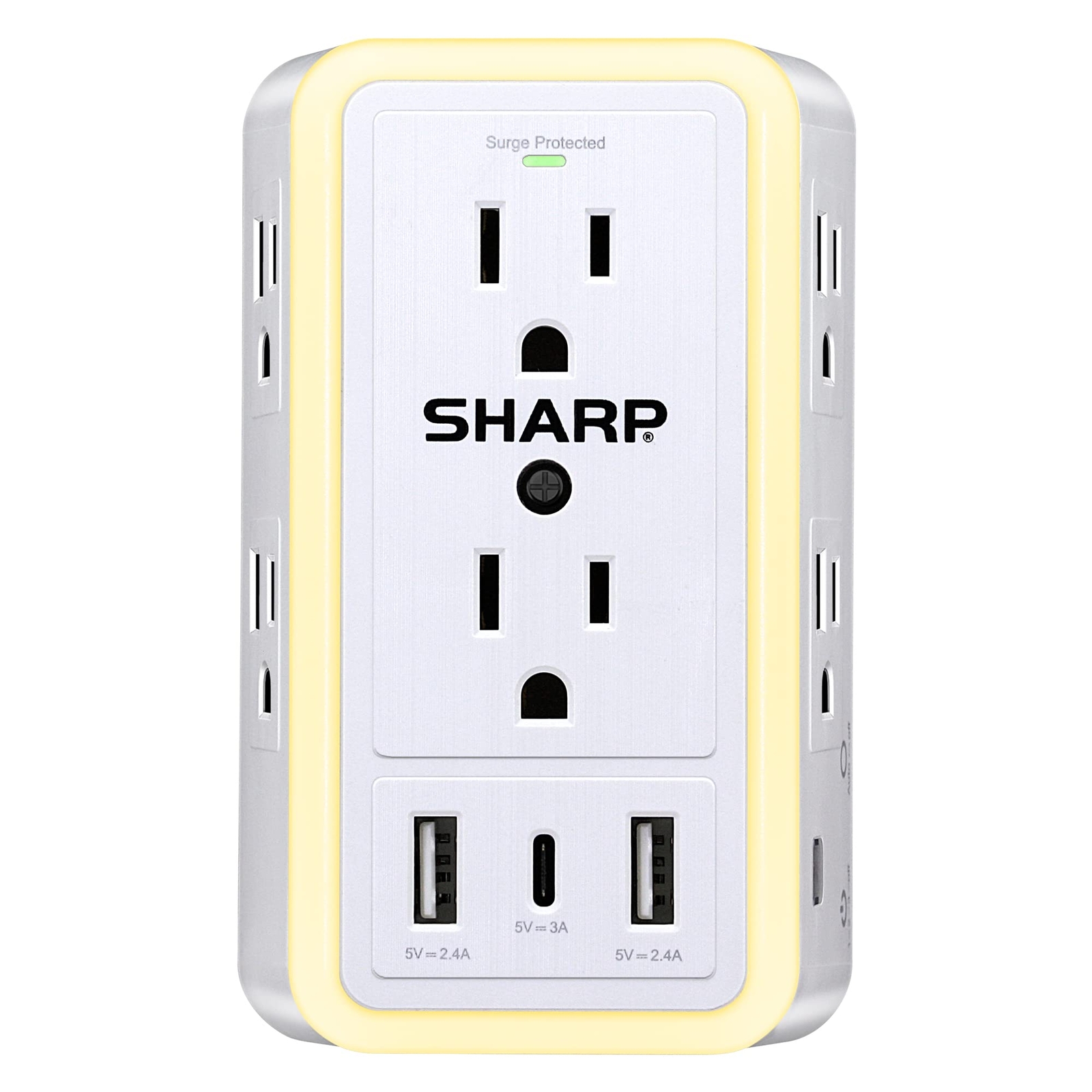 Sharp USB Wall Charger, Surge Protector, Outlet Extender with 6 Wide Spaced O...