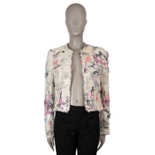 72800 auth CHANEL cream pink blue 07C SEQUIN GRAFFITI CHIFFON TWEED Jacket XS