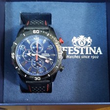 Festina Chronograph Quartz Tachymeter Blue Dial 45mm Black Leather F20519