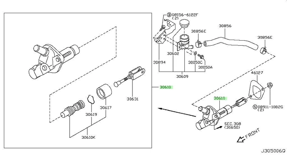 NISSAN Genuine 370Z Z34 SKYLINE CKV36 Clutch Master Cylinder 30610-JK00B Japan - Image 2 of 4