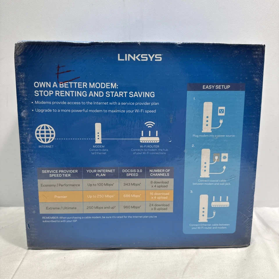 LINKSYS 16 x 4 Cable Modem, 16 x 4 Bonded Channels, DOCSIS 3.0, CM3016 ~ SEALED - Image 3 of 4