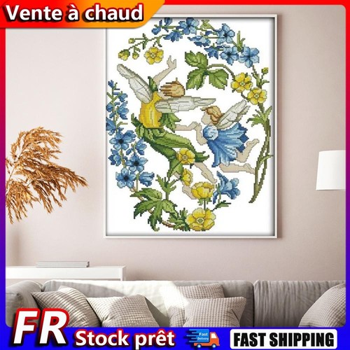 Kit Broderie Point De Croix 11CT Imprimé Éco-Coton – Fille Art 40x40 Cm, Complet Avec Fils, Aiguilles Et Toile Pré-imprimée