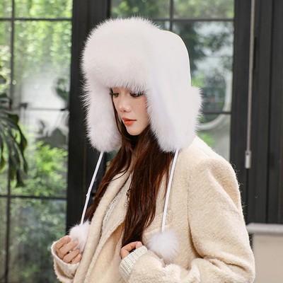 Women's Real Fox Fur Hat Warm Russian Ushanka Aviator Trapper Hat
