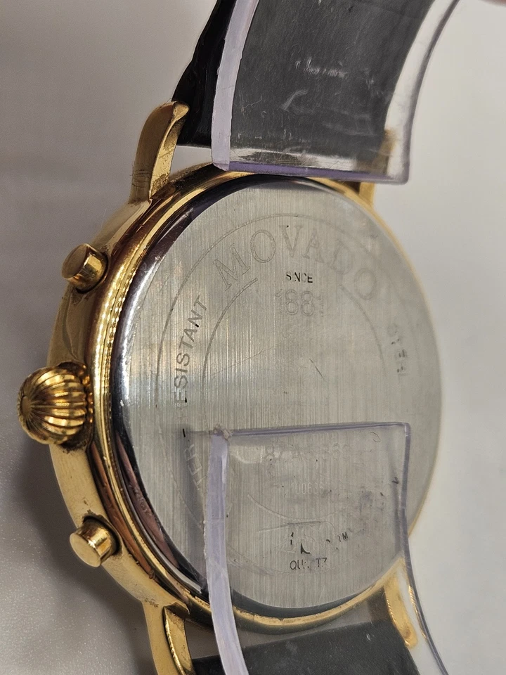 Movado Chronograph Uhr 38mm White Dial Gold Tone Date 87.A5.860 New Batt - Bild 4 von 4