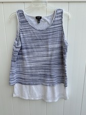 Jones New York Signature Sleeveless Layered Tank Top Blue Stripes Large