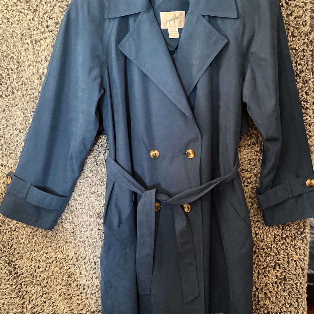 MANGO Women's Blue Trench Coat Size M Double-Breasted with Belt