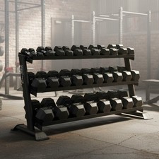 5–75 lb Rubber Hex Dumbbells + Heavy Duty Rack Body-Solid