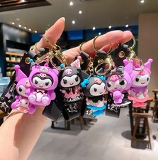 6pcs Sanrio Kuromi Figurine Keychains Backpack Bag Charms Bundle Purple Black