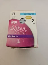 L'eggs Silken Mist Ultra Sheer Pantyhose Size B Med. Black Mist 2-Pack NIB