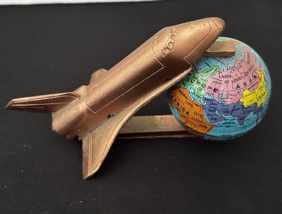 A RARE 1980s Space Shuttle globe desk piece by Fritz Fuss Germany — Cold War-era space-age design that belongs in a museum or on the coolest desk you've ever seen.
