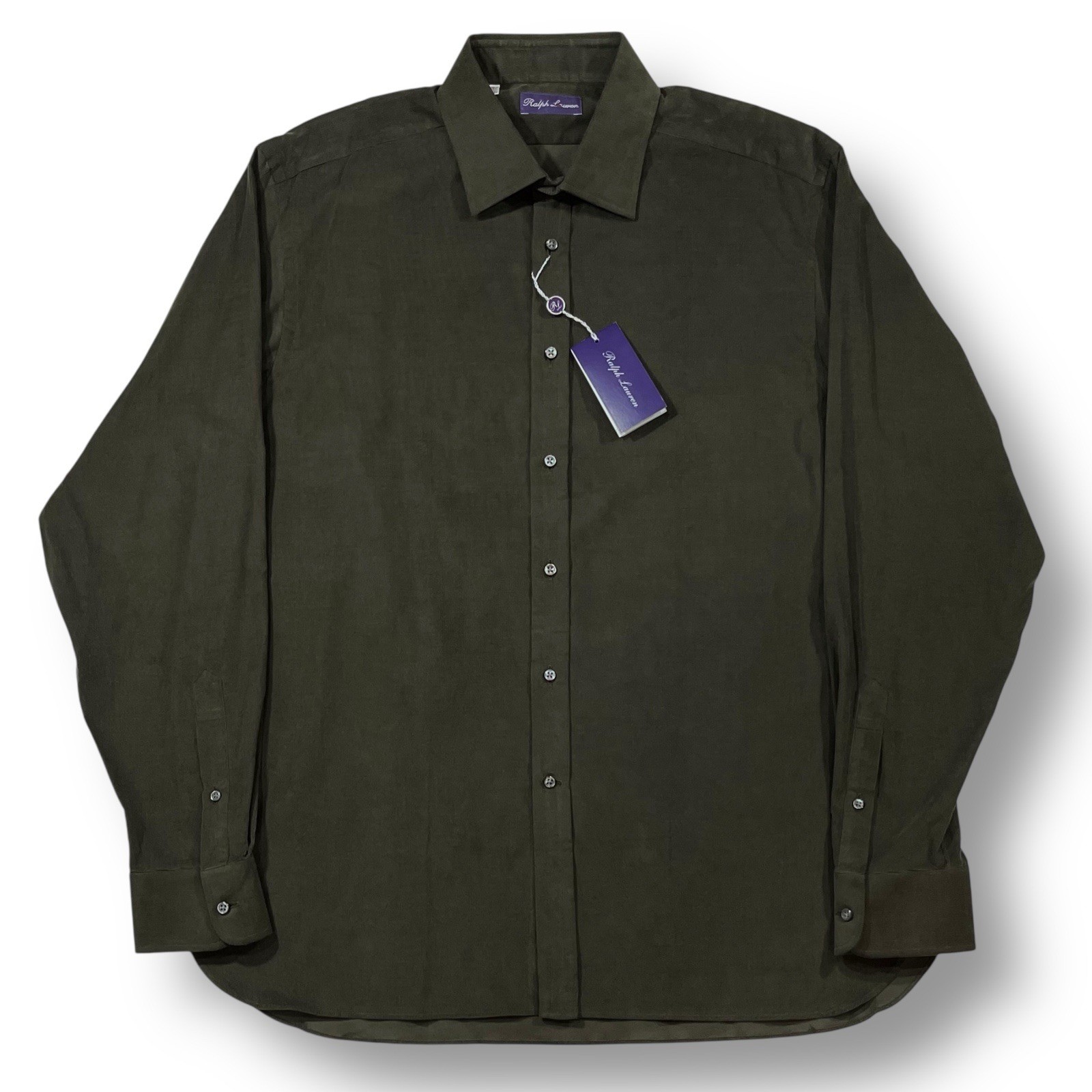 NWT Ralph Lauren PURPLE LABEL Corduroy Men's XL 17 Dress Shirt GREEN BROWN NWT thumbnail 2