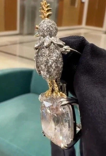 3Ct Cushion Cut Real Moissanite Birds Charm Brooch Pin 14K Yellow Gold Plated