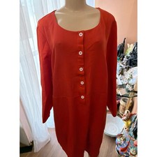 Orange Long Sleeve Button Front Shift Dress with Pockets Plus Size 4XL