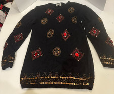 Beautifully made Christmas sweater, silk/angora, Womens L, VTG, TONS of detail