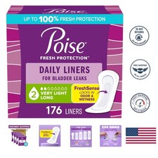 Poise Daily Liners: 176 Count Long Length Incontinence Liners, 2 Drop Absorbency