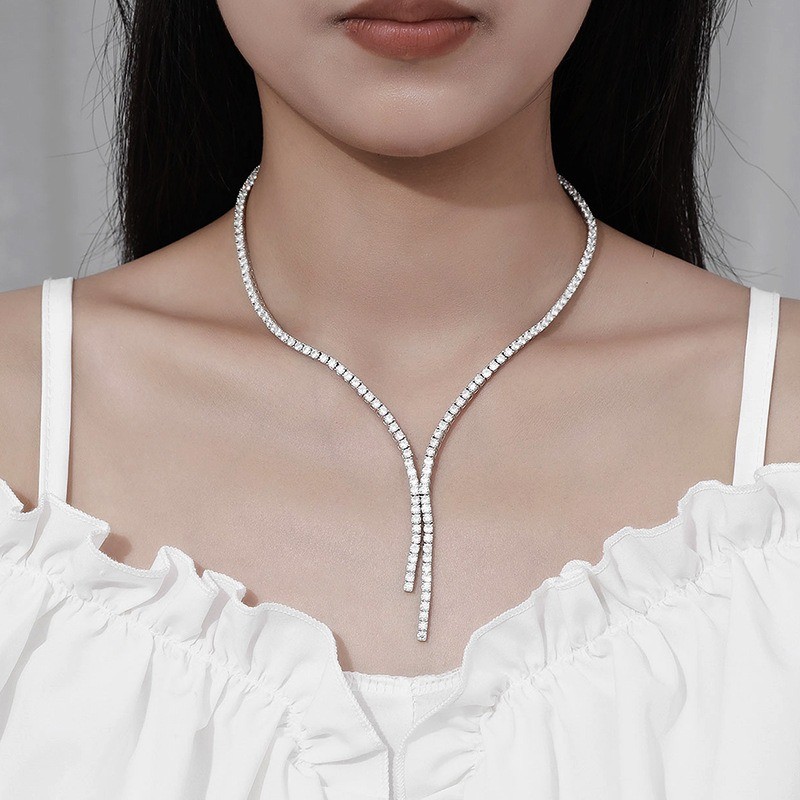 3MM Moissanite Fringe Necklace in 925 Sterling Silver Minimalist Layering Chain