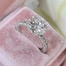 3TCW runder Moissanit Verlobungsring Solitär Akzent 14 Karat Weißgold plattiert