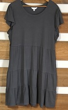 Time & Tru Solid Gray Tiered Flutter Sleeve T Shirt Dress Cotton Blend Size 2XL