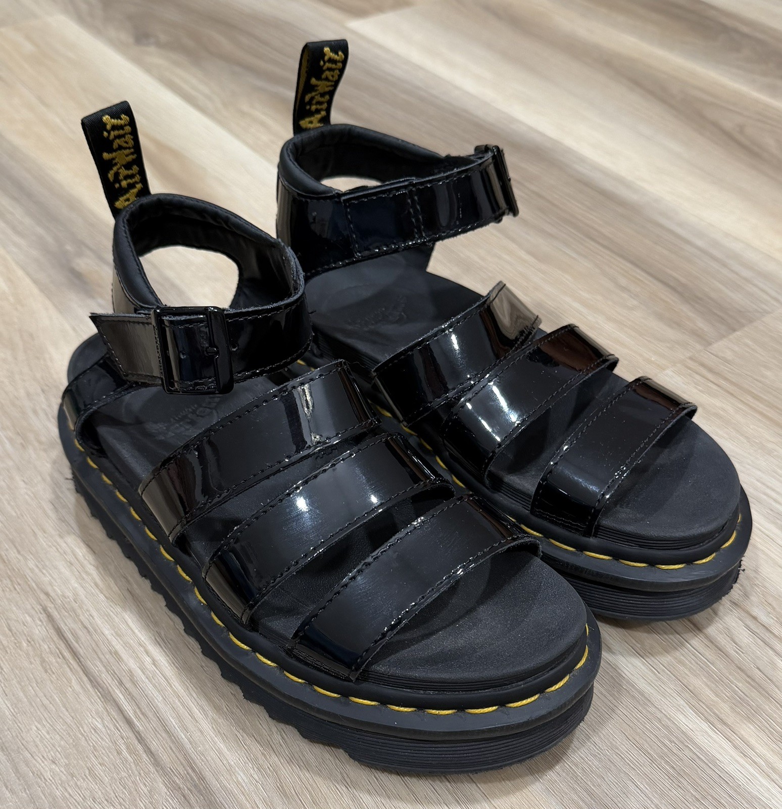 Dr. Martens Blaire Patent Leather Platform Strap Gladiator Sandal Black Sz 6 image 3