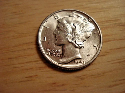 1943 MERCURY DIME GEM WHITE BU FSB FB  FULL BANDS HIGH GRADE UNCIRCULATED SILVER