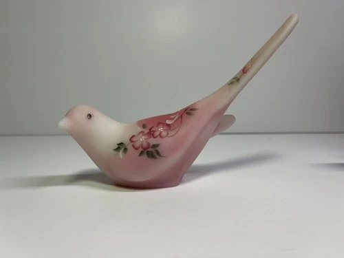 Fenton Art Glass Pink Satin Bird - Hand Painted by Shelly Fenton