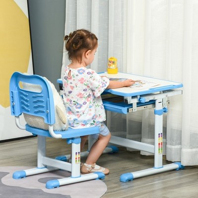 Kinder Schreibtisch und Stuhl Set verstellbarer Schreibtisch mit Schublade, Stiftschlitz, Haken generalüberholt