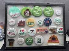 Publix Supermarkets Employee Advertising Buttons, Name Tag In Display Case