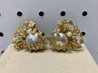VINTAGE SIGNED MIRIAM HASKELL EARRINGS GOLD ORNATE BAROQUE PEARL CLIP SCREW
