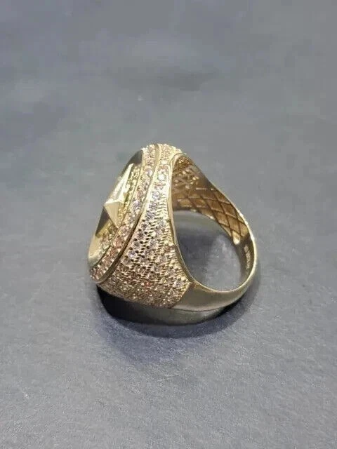 14K Yellow Gold Plated 2Ct Round Cut Lab-Created Diamond Cluster CharmMen's Ring - Image 3 of 4