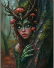 original drawing 24 x 30 cm 105VA soft pastel mythical forest creature dryad