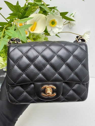 Chanel Classic Mini Square Flap Black Lambskin Shoulder Crossbody Bag Duty Paid