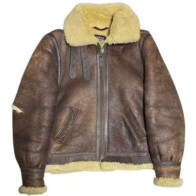 Schott Type B-3 Flight Jacket Brown Sheepskin Size 36 Made In USA Authentic