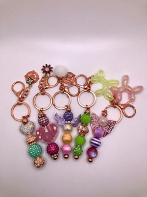 Handmade Fancy Beaded Bling Keychain Bling Balloon Dog Pink Green Be Kind Wings