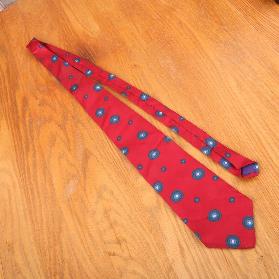 Perry Ellis красный с синими кругами винтажное повседневное платье шеи галстук 100% шелк - Изображение 3 из 4