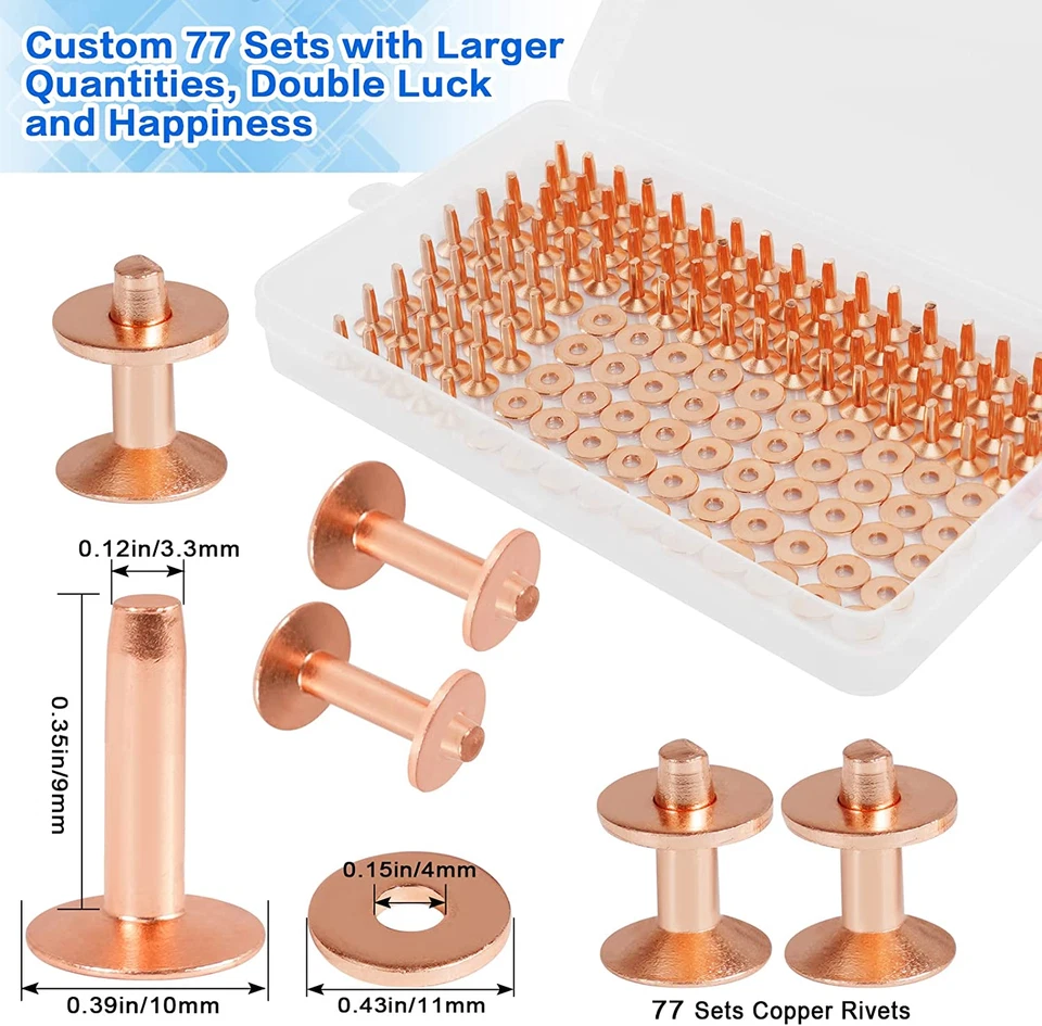 154 piezas remaches de cobre para cuero, #12 remaches de cuero liso sin patrón, puros Foto 3 de 4