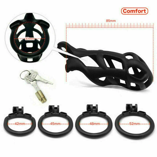 Male Cobra Resin Chastity Cage Lock Device Kit with 4 Rings Virginity Device - Picture 10 of 11