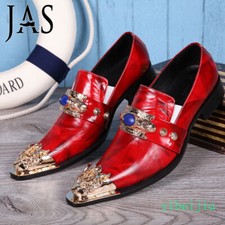 Men's Metal Pointed Toe Dress Formal Shoes Rhinestone Studded Rivet Clubwear Bar