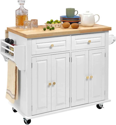 Kitchen Island Trolley Cart Pub Spice Rack Towel Holder Rolling Storage Cabinet