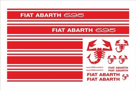 FIAT 500 D F L R KIT FASCE ADESIVE LATERALI ROSSE CON SCRITTA ABARTH 695 + SCORP
