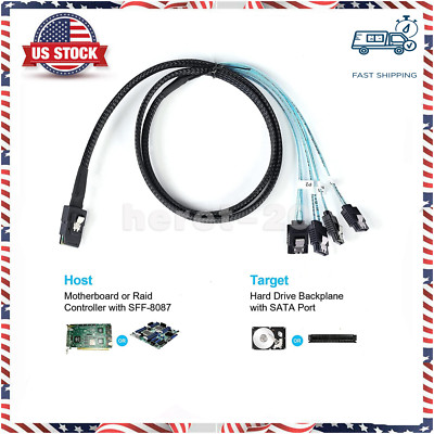 Mini SAS to 4 SATA SFF-8087 Multi-Lane Forward Breakout Splitter Cable 3 Feet