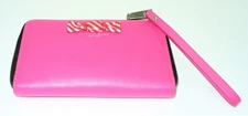 New Marc Jacobs Wristlet Clutch Handbag Purse Zip Around Bow Pink Leather Womens