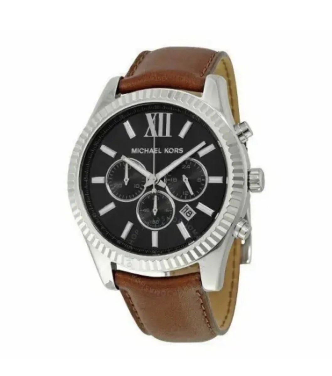 EUC Michael Kors Mens Watch Lexington Brown Leather Black 