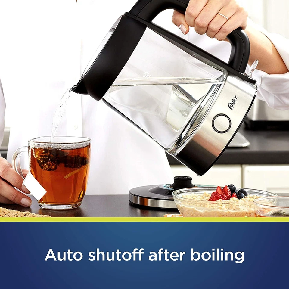 全新 Oster 无绳玻璃水壶 电动茶水,自动关机,1.7 升,1500 瓦 — 第 4/4 张图片