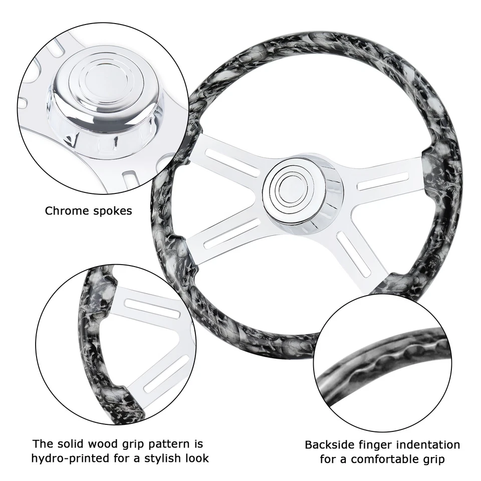 Volante de camión de madera con patrón de mármol único 4 radios para Kenworth 18"" Foto 4 de 4