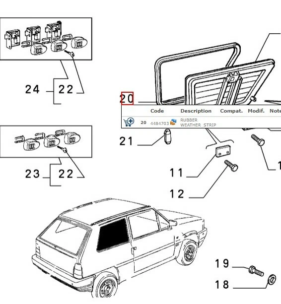 4484703 46427594 46427595 Side Rear Window Rubber Fiat Panda Seat 