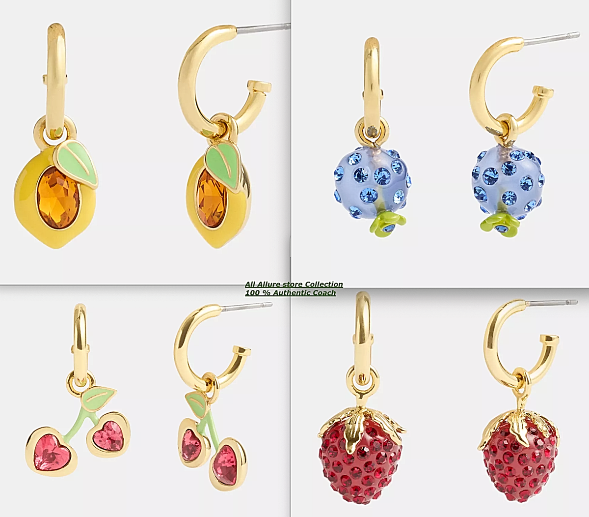 BN Coach Charm Huggie Earrings Cherry~Lemon~Strawberry